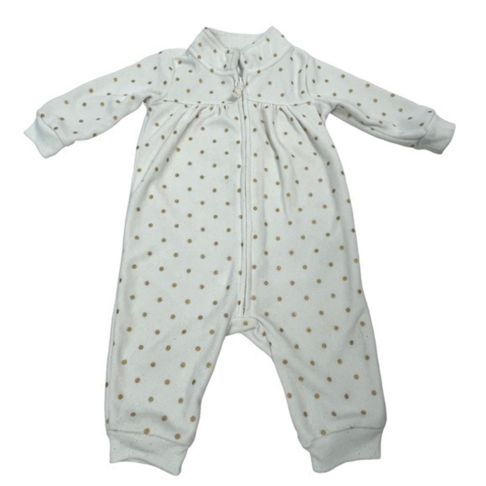 Carter’s One Piece Zip Front | Baby 6 months | White Gold Polka Dots